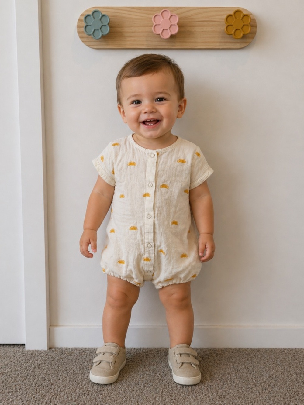 Zara Baby One-Piece Romper with Yellow Sun Motif